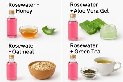 ரோஸ்வாட்டர், தேன், கற்றாழை ஜெல், க்ரீன் டீ, ஓட்ஸ் - Rose Water DIY Ingredients